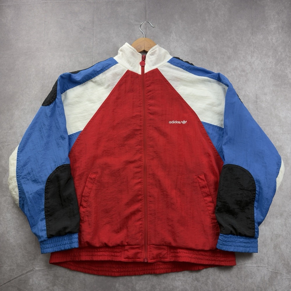 Vintage 90s Adidas Originals Color Block Windbreaker Track Jacket Red Blue White